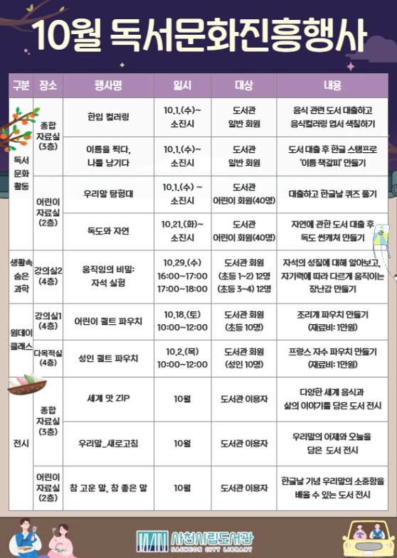 사천시립도서관, 2025년 10월 독...