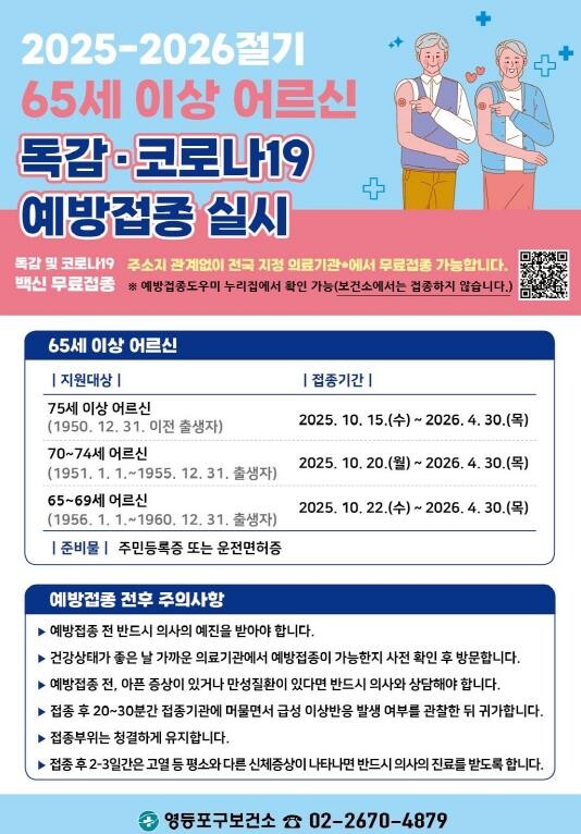 영등포구 65세 이상 독감ㆍ코로나19...
